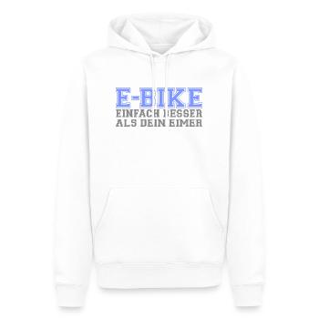 E-Bike "Einfach besser als dein Eimer" - Männer Premium Bio Hoodie - Weiß - Vorne - Nico (187cm)