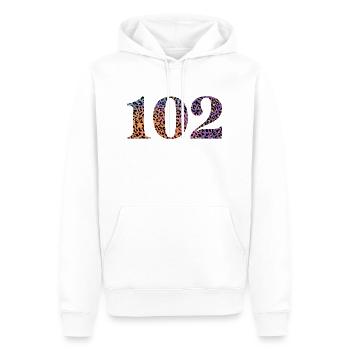 102e anniversaire léopard - Sweat à capuche Premium bio Homme - blanc - Devant - Nico (187cm)