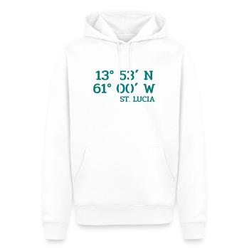 Coordonnées Sainte-Lucie - Koordinaten - Antilles - Sweat à capuche Premium bio Homme - blanc - Devant - Nico (187cm)