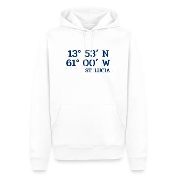 Coordonnées Sainte-Lucie - Koordinaten - Antilles - Sweat à capuche Premium bio Homme - blanc - Devant - Nico (187cm)
