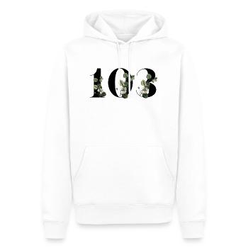 Numéro 103 floral vert - 103e anniversaire floral - Sweat à capuche Premium bio Homme - blanc - Devant - Nico (187cm)