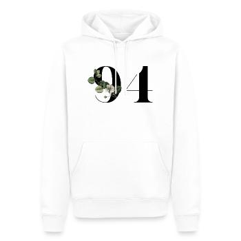 Numéro 94 floral vert - 94e anniversaire floral - Sweat à capuche Premium bio Homme - blanc - Devant - Nico (187cm)