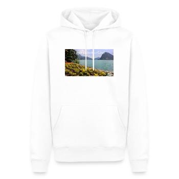 Lugano, Schweiz - Männer Premium Bio Hoodie - Weiß - Vorne - Nico (187cm)