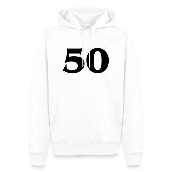 Zahl 50 - Men’s Premium Organic Hoodie - white - Front - Nico (187cm)