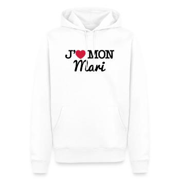 J'aime mon mari - Sweat à capuche Premium bio Homme - blanc - Devant - Nico (187cm)