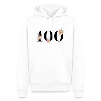 100e anniversaire fleuris (Cadeau de 100 ans) - Sweat à capuche Premium bio Homme - blanc - Devant - Nico (187cm)