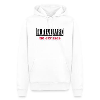 Train hard-no excuses - Männer Premium Bio Hoodie - Weiß - Vorne - Nico (187cm)