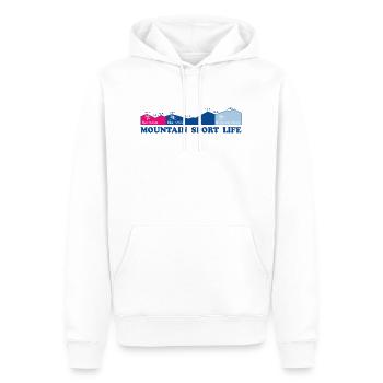 T-Shirt Sweat Slogan: Sportliches Leben in den Bergen - Männer Premium Bio Hoodie - Weiß - Vorne - Nico (187cm)