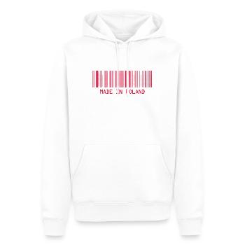 Fabriqué en Pologne - Pologne - Pologne - Code-barres - Dash - Sweat à capuche Premium bio Homme - blanc - Devant - Nico (187cm)
