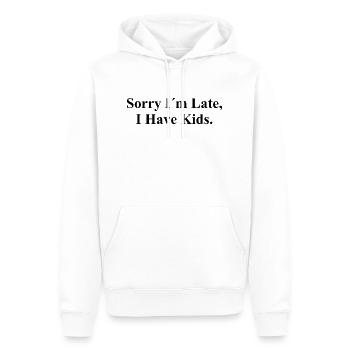 Désolé je suis en retard - J’ai des enfants - Citation cool - Sweat à capuche Premium bio Homme - blanc - Devant - Nico (187cm)