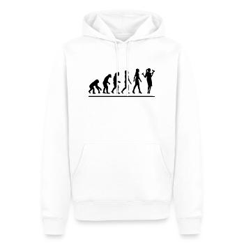 Évolution coiffeuse / cadeau humour coiffeuse - Sweat à capuche Premium bio Homme - blanc - Devant - Nico (187cm)