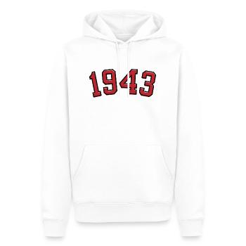 Année de naissance sport 1943 - Sweat à capuche Premium bio Homme - blanc - Devant - Nico (187cm)