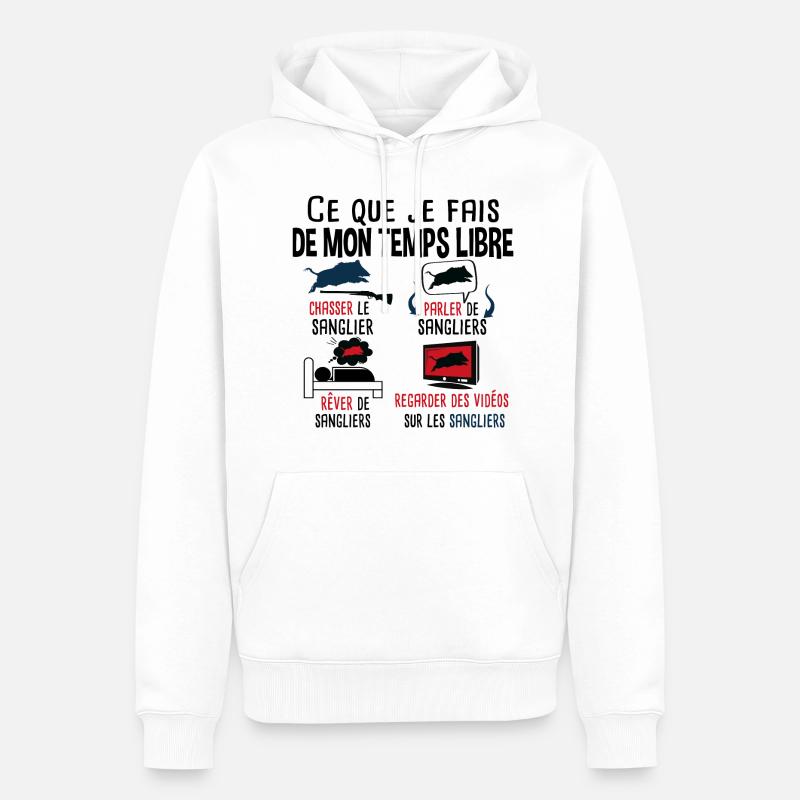 Sanglier Cadeau Chasseur Chasse - Sweat à capuche Premium bio Homme - blanc