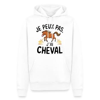 "J'ai un cheval, je ne peux pas" - T-shirt humour - Sweat à capuche Premium bio Homme - blanc - Devant - Nico (187cm)