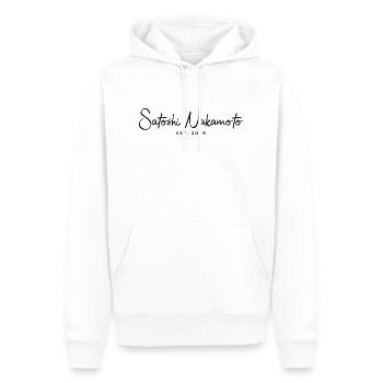 Satoshi Nakamoto Bitcoin BTC - Männer Premium Bio Hoodie - Weiß - Vorne - Nico (187cm)
