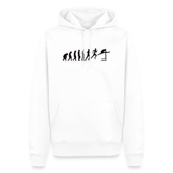 Hürdenlauf Leichtathletik Evolution Hürdenläufer - Männer Premium Bio Hoodie - Weiß - Vorne - Nico (187cm)