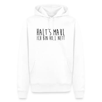 Halts Maul ich bin voll nett - Männer Premium Bio Hoodie - Weiß - Vorne - Nico (187cm)