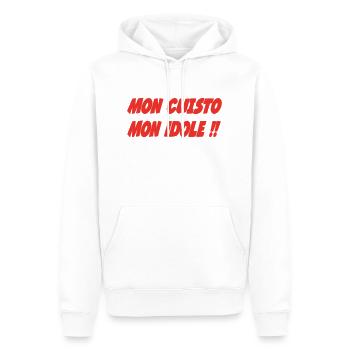 Mon CUISTO Mon idole !!! - Sweat à capuche Premium bio Homme - blanc - Devant - Nico (187cm)