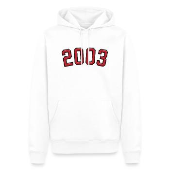 Année de naissance sport 2003 - Sweat à capuche Premium bio Homme - blanc - Devant - Nico (187cm)