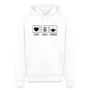 Love, Peace, Coffee - Sweat à capuche Premium bio Homme - blanc - Devant - Nico (187cm)