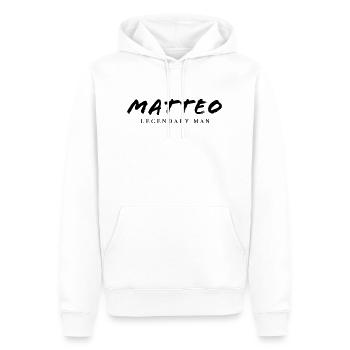 MATTEO legendary man Claim | Vectorgraphic - Männer Premium Bio Hoodie - Weiß - Vorne - Nico (187cm)