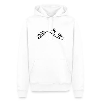 3 Männchen klettern Berg hoch - Männer Premium Bio Hoodie - Weiß - Vorne - Nico (187cm)