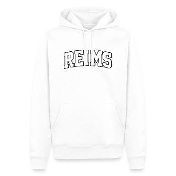 Reims Logo: Kollegiales Design im französischen Stil - Männer Premium Bio Hoodie - Weiß - Vorne - Nico (187cm)