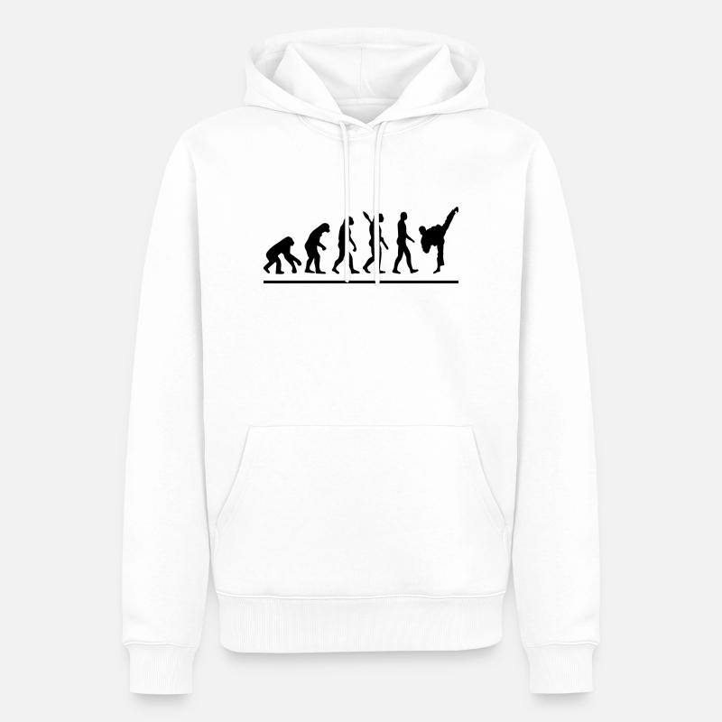 Évolution karaté / humour karaté - Sweat à capuche Premium bio Homme - blanc
