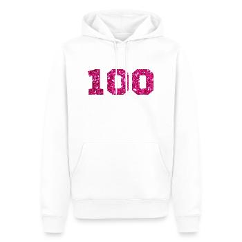 Numéro 100 paillettes rose - 100e anniversaire - Sweat à capuche Premium bio Homme - blanc - Devant - Nico (187cm)