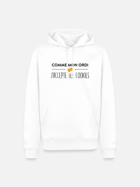 Comme mon ordi j'accepte les cookies - Sweat à capuche Premium bio Homme - blanc