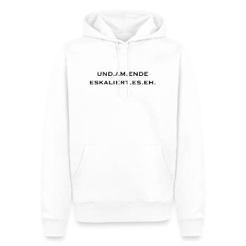 und am ende eskaliert es eh - Männer Premium Bio Hoodie - Weiß - Vorne - Nico (187cm)