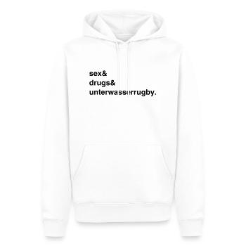Sex, Drugs & Unterwasserrugby - Männer Premium Bio Hoodie - Weiß - Vorne - Nico (187cm)
