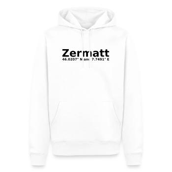 Zermatt - mit Geo Koordinaten Waagrecht - Männer Premium Bio Hoodie - Weiß - Vorne - Nico (187cm)