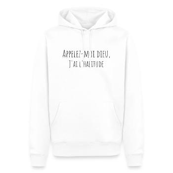 Appelez-moi dieu, j'ai l'habitude - Sweat à capuche Premium bio Homme - blanc - Devant - Nico (187cm)