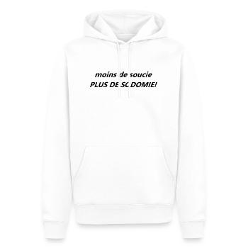 moins de soucie - Sweat à capuche Premium bio Homme - blanc - Devant - Nico (187cm)