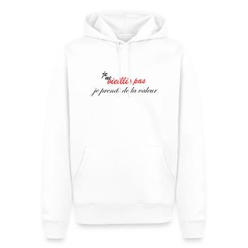 je ne vieillis pas je prend de la valeur humour - Sweat à capuche Premium bio Homme - blanc - Devant - Nico (187cm)