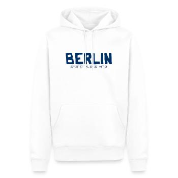 Berlin coordinates - Latitude - Longitude - Men’s Premium Organic Hoodie - white - Front - Nico (187cm)