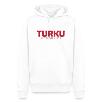 Turku Finland - Coordinates - Longitude - Latitude - Männer Premium Bio Hoodie - Weiß - Vorne - Nico (187cm)