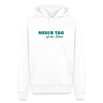 Neuer Tag - Gleicher Scheiss - Scheiß - Männer Premium Bio Hoodie - Weiß - Vorne - Nico (187cm)