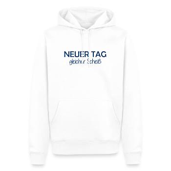 Neuer Tag - Gleicher Scheiss - Scheiß - Männer Premium Bio Hoodie - Weiß - Vorne - Nico (187cm)