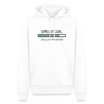sommeil_en_cours,message,humour,drôle - Sweat à capuche Premium bio Homme - blanc - Devant - Nico (187cm)