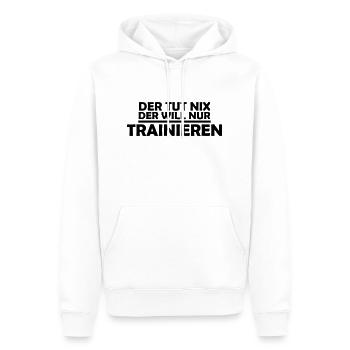 der tut nix der will nur trainieren - Männer Premium Bio Hoodie - Weiß - Vorne - Nico (187cm)