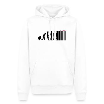DARWIN - EVOLUTION SOCIETE - CODE BARRE - Sweat à capuche Premium bio Homme - blanc - Devant - Nico (187cm)