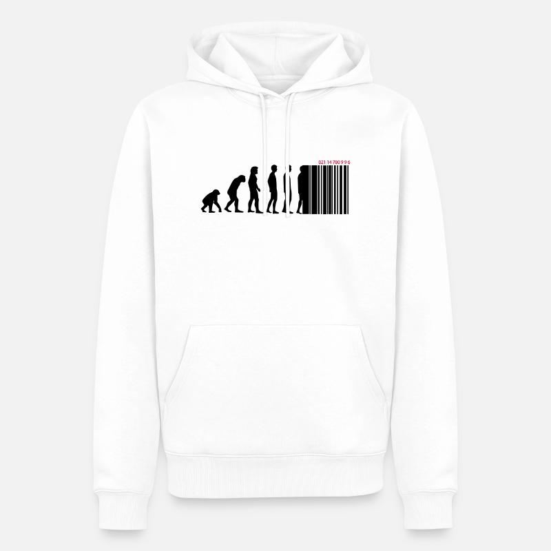 DARWIN - EVOLUTION SOCIETE - CODE BARRE - Sweat à capuche Premium bio Homme - blanc