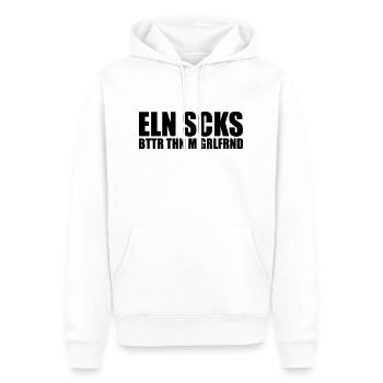 ELN SCKS BTTR THN M GRLFRND - Männer Premium Bio Hoodie - Weiß - Vorne - Nico (187cm)
