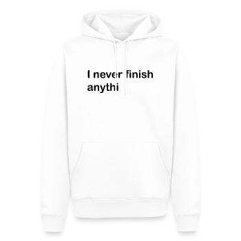Ich beende nie irgendwelche... (Ich beende nie etwas) - Männer Premium Bio Hoodie - Weiß - Vorne - Nico (187cm)