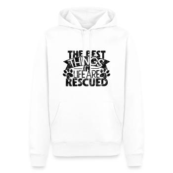 Les meilleures choses de la vie sont sauvées -Dictons de chat - Sweat à capuche Premium bio Homme - blanc - Devant - Nico (187cm)