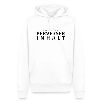 plauzilla-vorsicht-perverser-inhalt - Männer Premium Bio Hoodie - Weiß - Vorne - Nico (187cm)