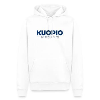 Kuopio - Finlande - Coordonnées longitude latitude - Sweat à capuche Premium bio Homme - blanc - Devant - Nico (187cm)