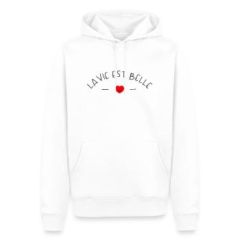 La vie est belle - Sweat à capuche Premium bio Homme - blanc - Devant - Nico (187cm)